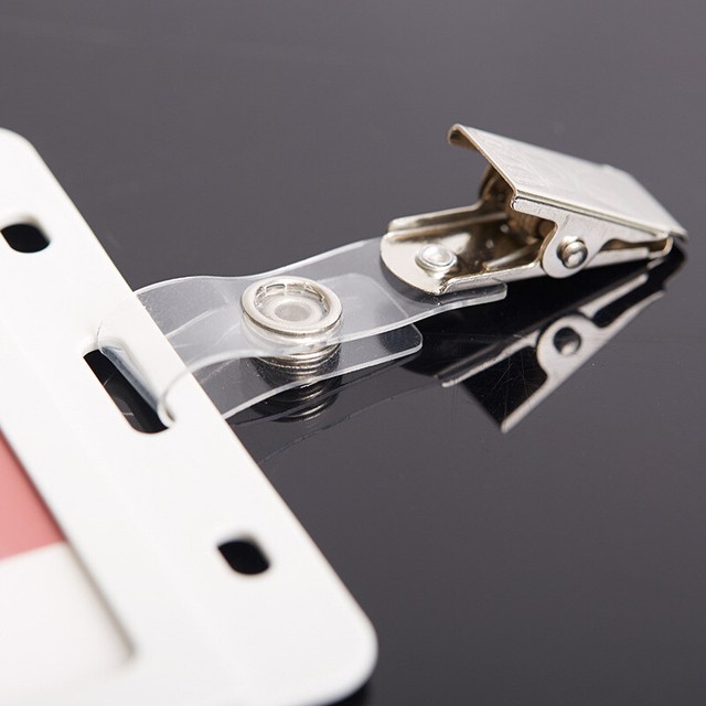 50Pcs Name Tag Clip Metal ID Card Holder Badge Clip With Transparent