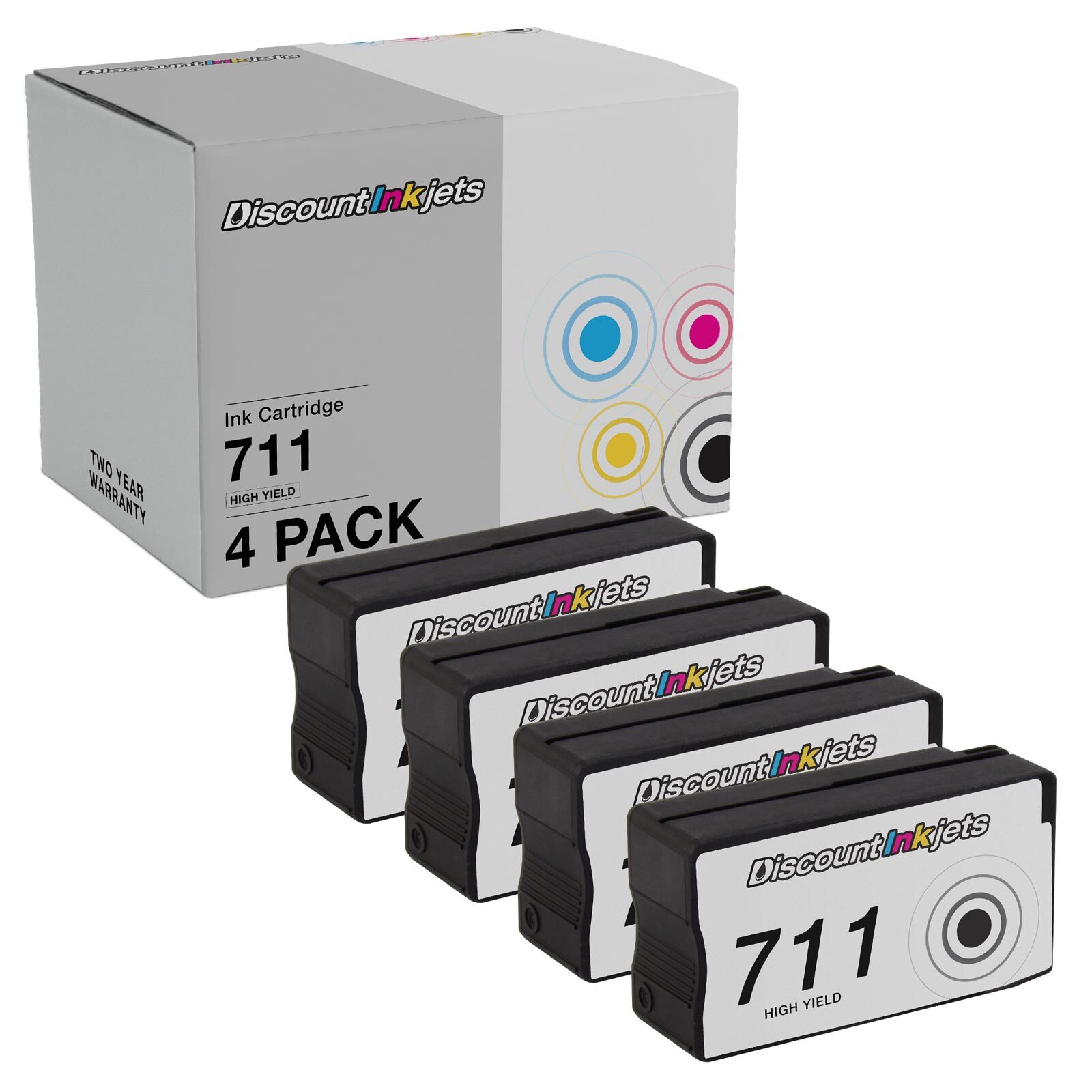 Ink Cartridge Replacements for HP 711 CZ133A High Yield (Black, 4-Pack)