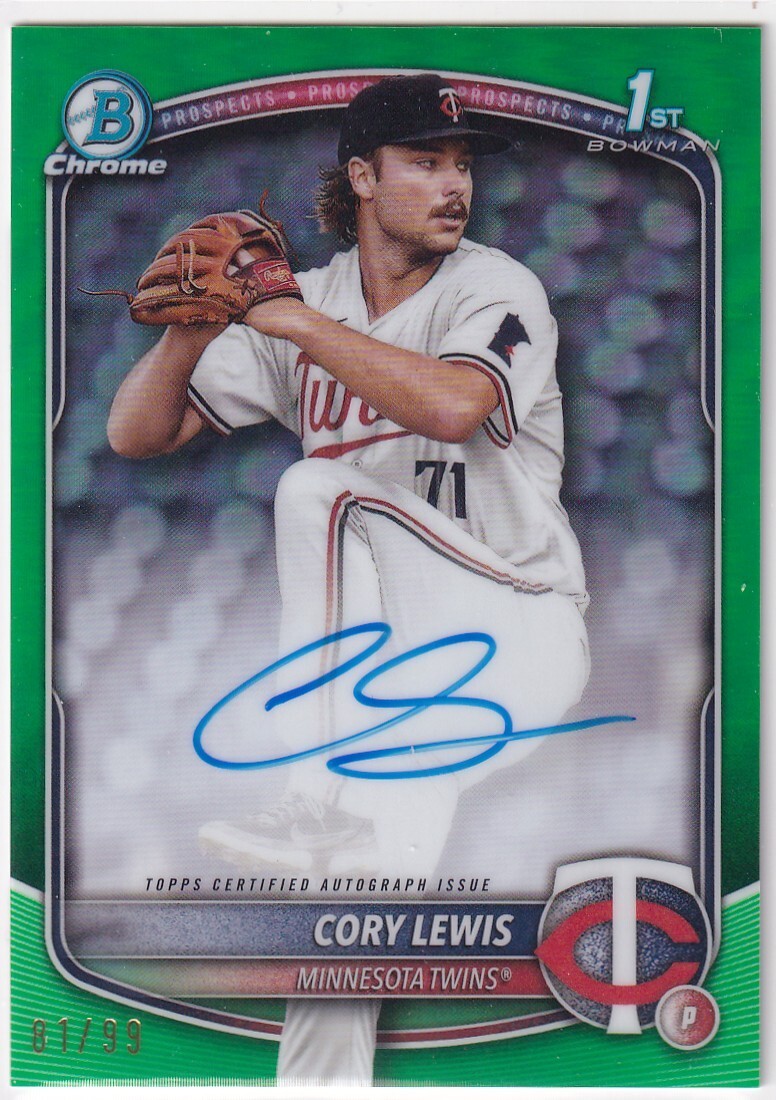 2025 Bowman Cory Lewis 1st Bowman Chrome Green Auto Minnesota Twins 81/99