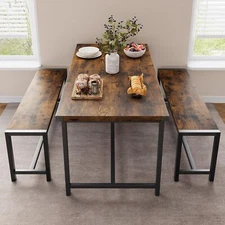 3 Piece Dining Table Set  ,Kitchen Table and 2 Benches Dinner for Small Spaces