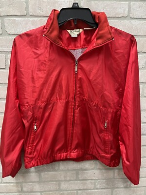 L.L. Bean Raincoat Red Jacket Windbreaker Women s XL Full Zip Roll Up Hooded