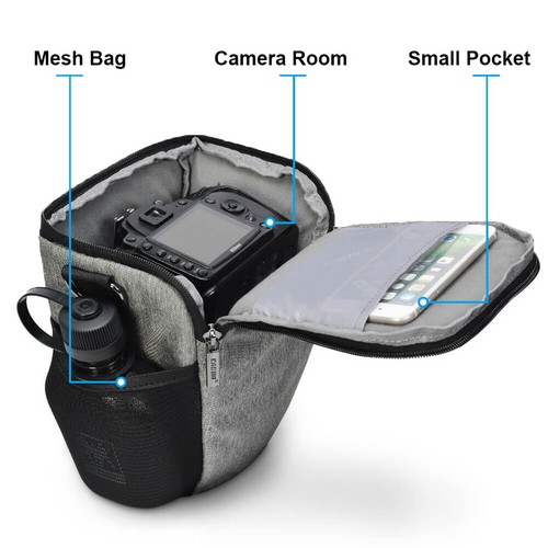 Men's DSLR Camera Bag Women Small Shoulder Messenger Black Gray For Nikon Canon - Picture 14 of 50
