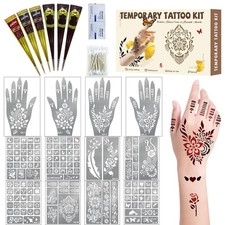 136 PCS Henna Tattoo Stencil Kit, 6 PCS Ink Brown Black Cherry Red Henna DIY ...