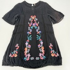 Free People Embroidered Boho Mini Dress Black Floral Size S