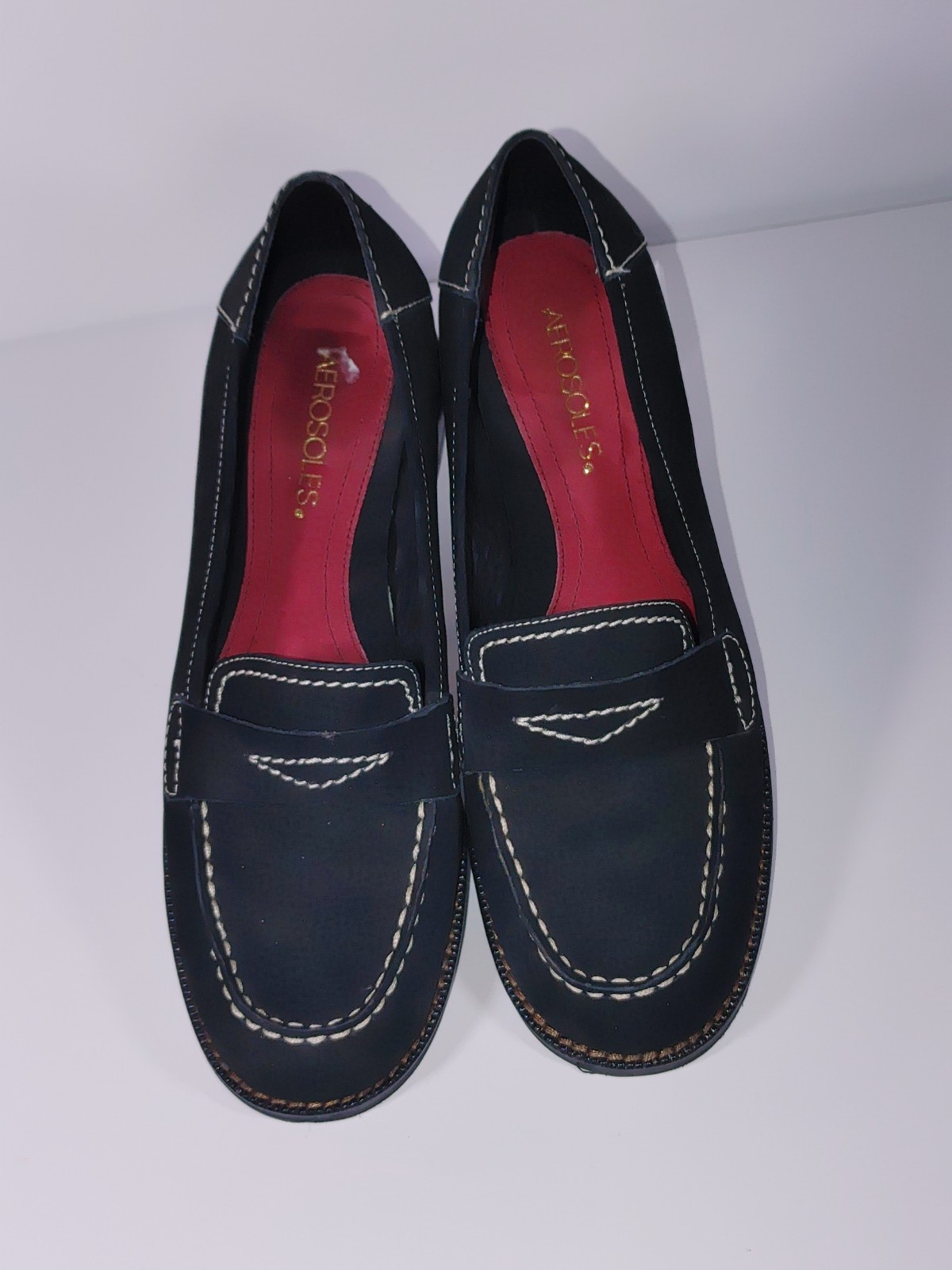 Aerosoles Womens 7.5 M Black Suede Business Casual Square Preppy Penny Loafers
