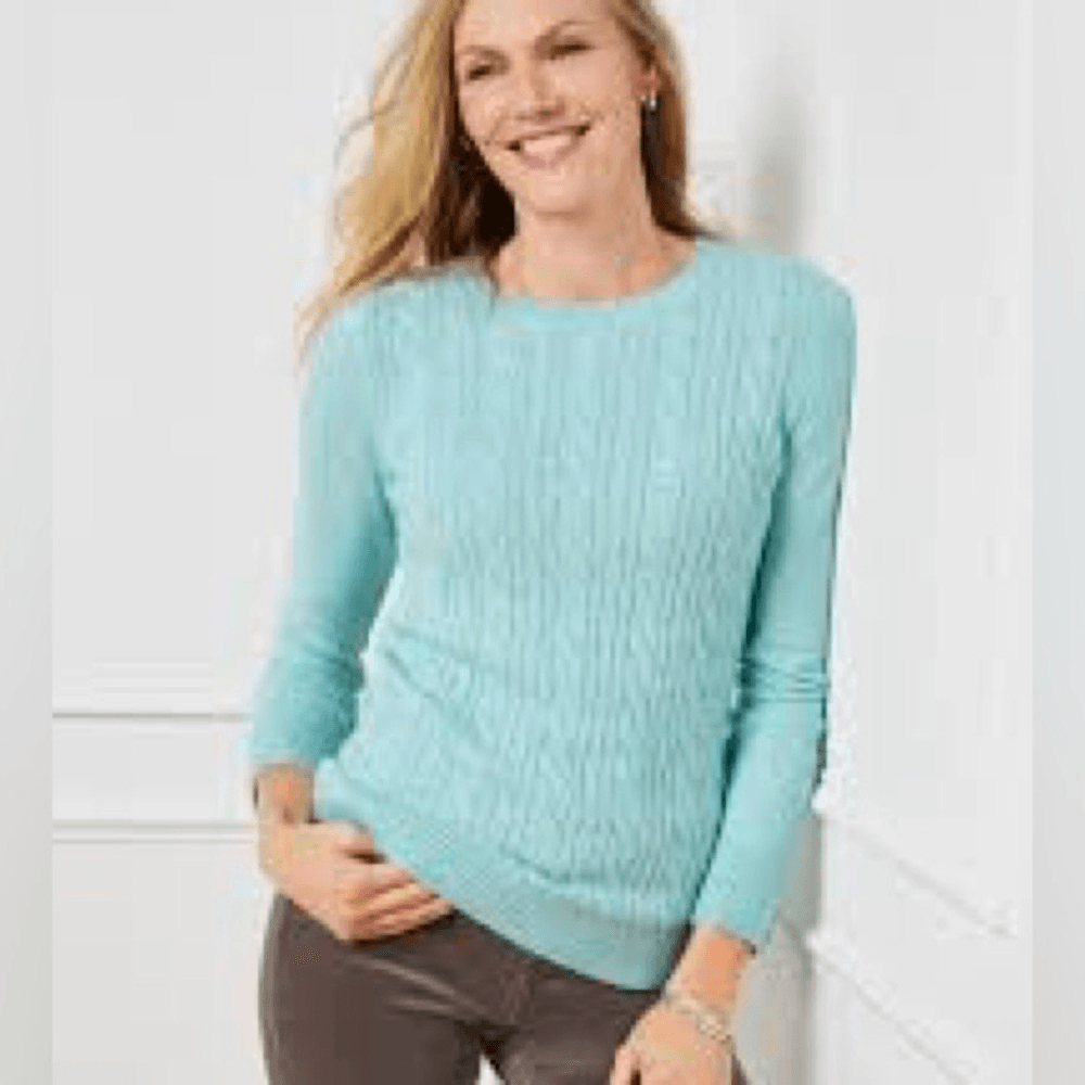 Talbots CABLE KNIT CREWNECK SWEATER size XS oversized comfy cozy winter preppy