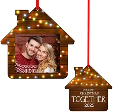 Our First Christmas Together Ornament 2025 - Personalized Photo Picture Frame Or