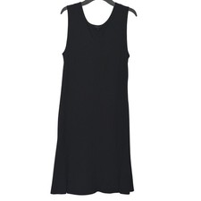 Theory Shift Dress Black V-Neck Sleeveless Flounce Hem Womens Size M