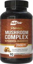 Nutriflair Mushroom Supplement 2600Mg, 90 Capsules - 10 Mushrooms Blend - Reishi