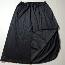 Vintage VANITY FAIR Half Slip Skirt BLACK SATIN Silky Nylon Lingerie LARGE