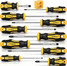 11-Pieces Magnetic Screw driver, Magnetic 5 Phillips and 5 Flat Head Tips for Fa