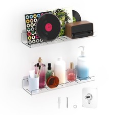 2 Pack Adhesive PET Floating Shelves for Wall, Living Room, Kitchen, Bathroom...