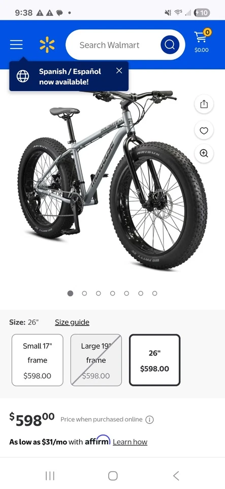 Mongoose malus Fat Tire Bike - gray /black 26in fat tires  7speed disc switch br - Image 3 of 3