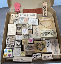Lot of 42 Misc Wood Mounted Rubber Stamps Hearts Valentines Day Love Flowers