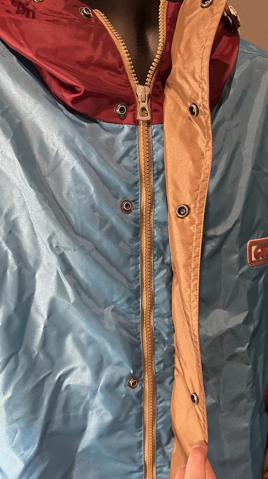 Auténtica chaqueta Gucci con capucha multicolor de nailon azul para hombre talla 54 Foto 3 de 4