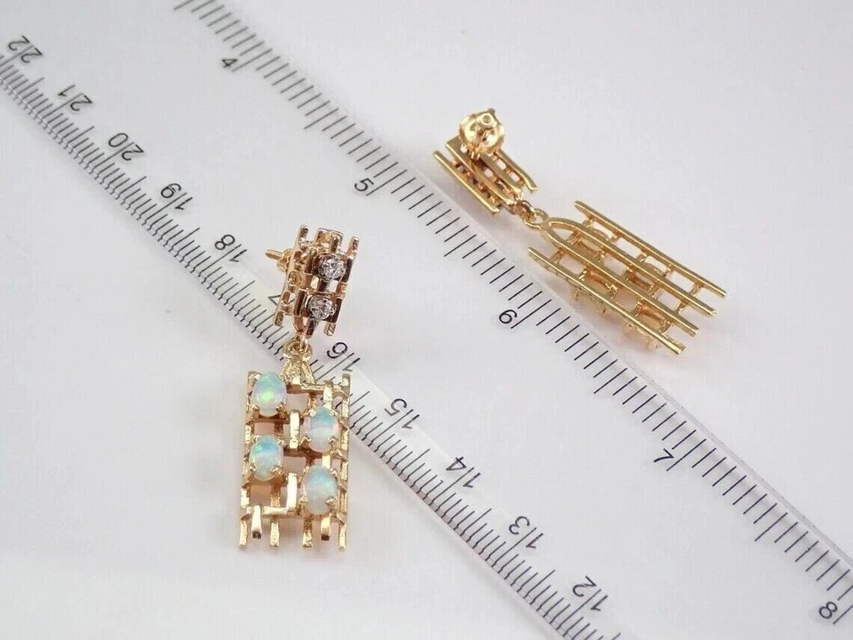 2.10Ct Oval Cut Fire Opal Vintage Drop & Dangle Earrings 14K Yellow Gold Plated - Image 4 of 4