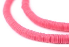 Watermelon Pink Vinyl Phono Record Beads 6mm Ghana African Disk 34 Inch Strand