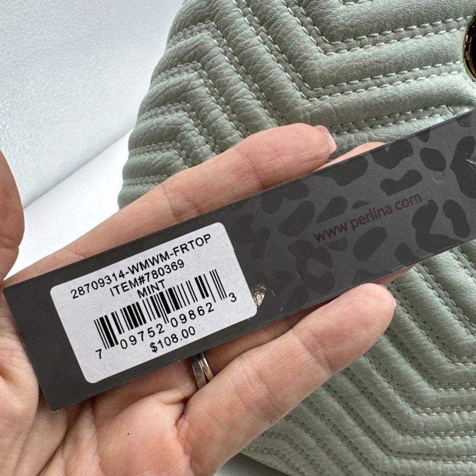 PERLINA NEW YORK QUILTED FASHION TOTE, CHAIN PURSE HANDBAG, Mint $180 Retail - Image 4 of 4