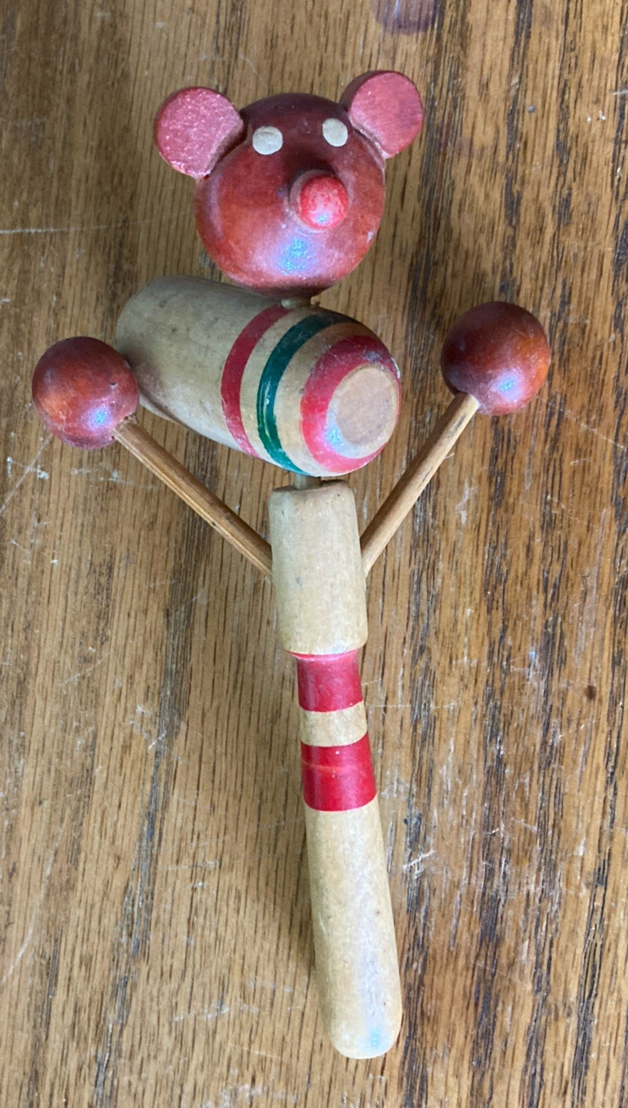 Vintage Wood Wooden Bear Face Clacker Clapper Noise Maker Toy