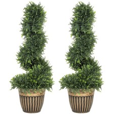 HOMCOM Set of 2 Potted Artificial Plants, Topiary Spiral Cypress Trees, 90cm