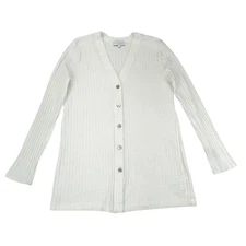 Michael Stars White Ribbed Knit Button Down Cardigan Top Long Line Womens Medium