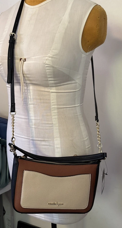 Bolso Bandolera Nanette Lepore Nuevo con Etiquetas Dominique Negro/Wwiskey/Tostado Dorado Herrajes Foto 2 de 4