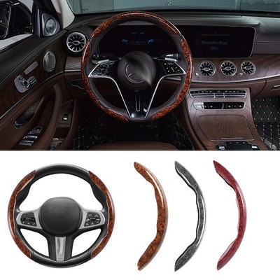 Wood Grain Steering Wheel Cover Universal 15 inch PVC Leather Anti-Slip 3 PCS