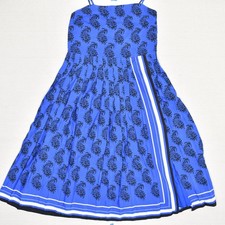 Banana Republic Women Fit & Flare Dress Paisley Polyester Blue Size 4p Pleated