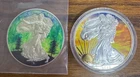 2 Painted/American Silver Eagle coins - 1 Oz. .999 Fine Silver