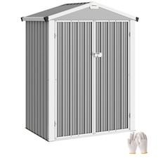 Outsunny Casetta da Giardino in Acciaio 1.1m² Doppie Porte Bloccabili Grigio