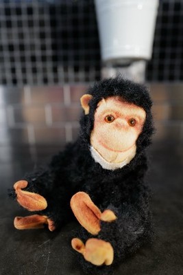 Vintage Black Jointed Plush Monkey Chimp Glass Eyes Felt Face 9  Chimpanzee