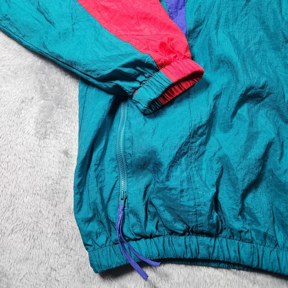 Vintage Columbia Windbreaker Jacket Mens Large Teal Purple Colorblock Nylon 90s - Image 3 of 4