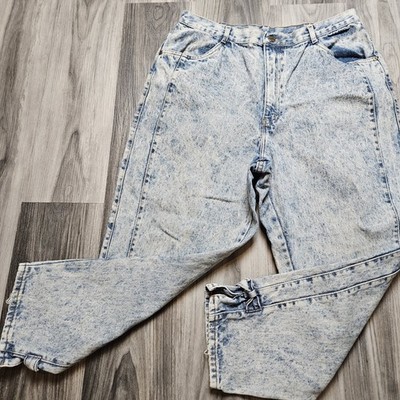 80s Acid Wash CHIC Women s Light Denim Jeans Straight Leg Mom Jeans Bows 34x25.5