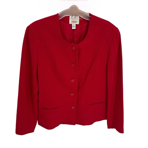 VETEMENTS Blazer TALBOTS taglia 16 giacca lana bottoni rosso senza colletto tasche foderato