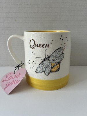 QUEEN BEE Large Coffee Mug Cup Ceramic White & Yellow For You with Love 24 oz