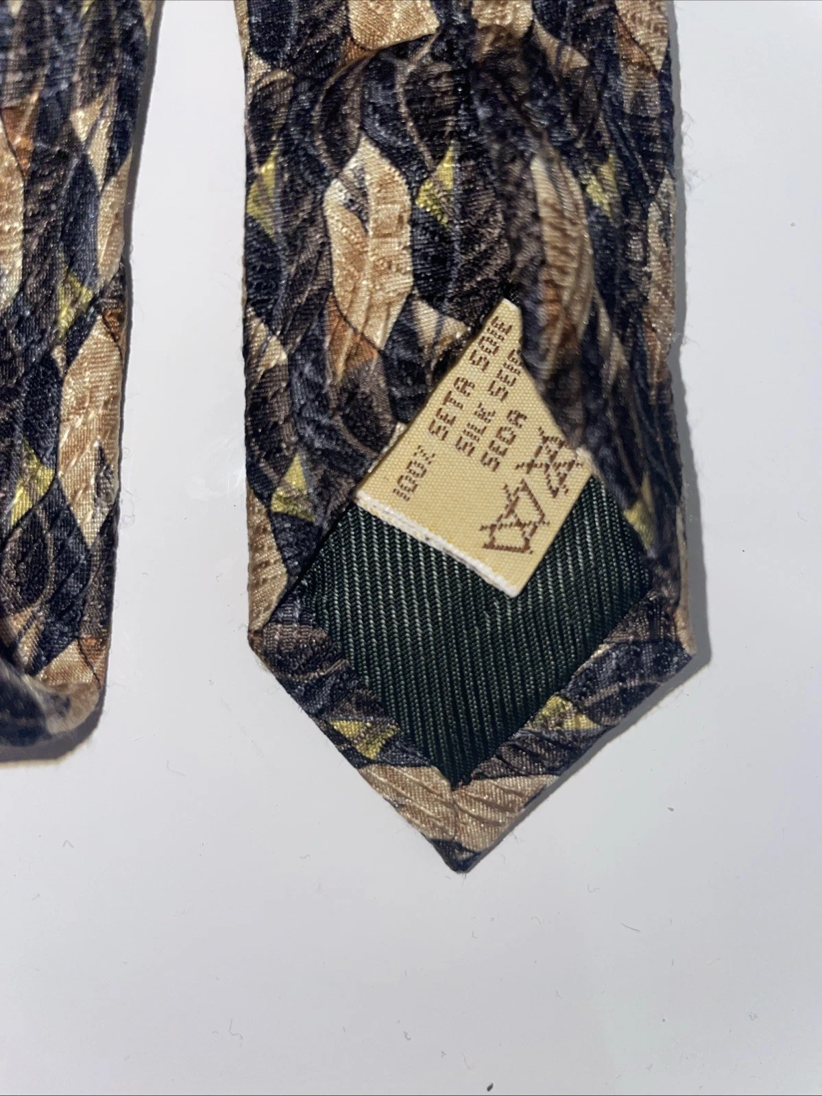 Villa Bolgheri Mens Silk Necktie Gray Gold Yellow Leaf Geometric Print Tie Italy - product detail image 3