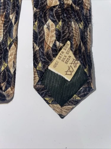 Villa Bolgheri Mens Silk Necktie Gray Gold Yellow Leaf Geometric Print Tie Italy image 3
