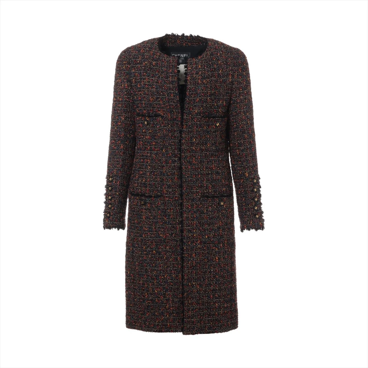 Chanel Coco Button 94A Cappotti di Lana 38 Donna Multicolore P03633 Tweed