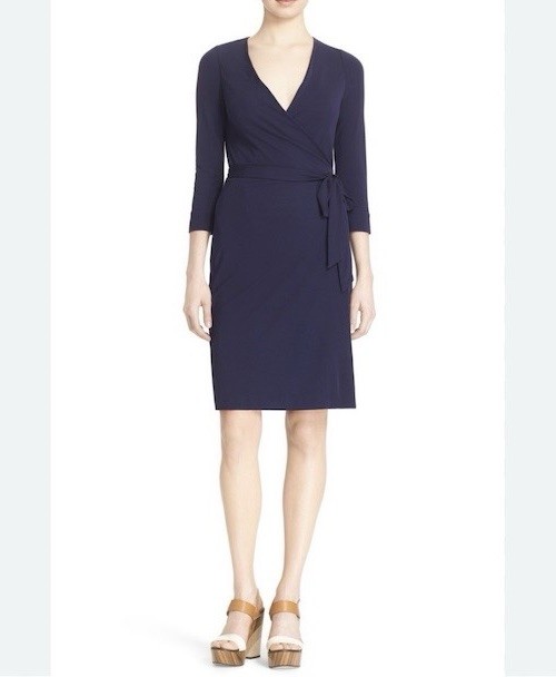 Diane von Furstenberg New Julian Two Wrap Dress 3/4 Sleeve Jersey Sz 8 Midnight