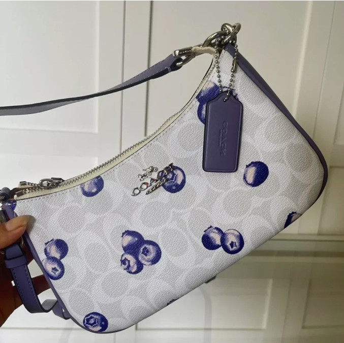 Teri 2Way Shoulder Bag Signature Canvas Blueberry Print CR292 - Caoch