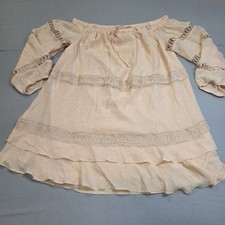 GUESS Los Angeles Womens Boho Peasant Blouse Off Shoulder Peach Lace Size L