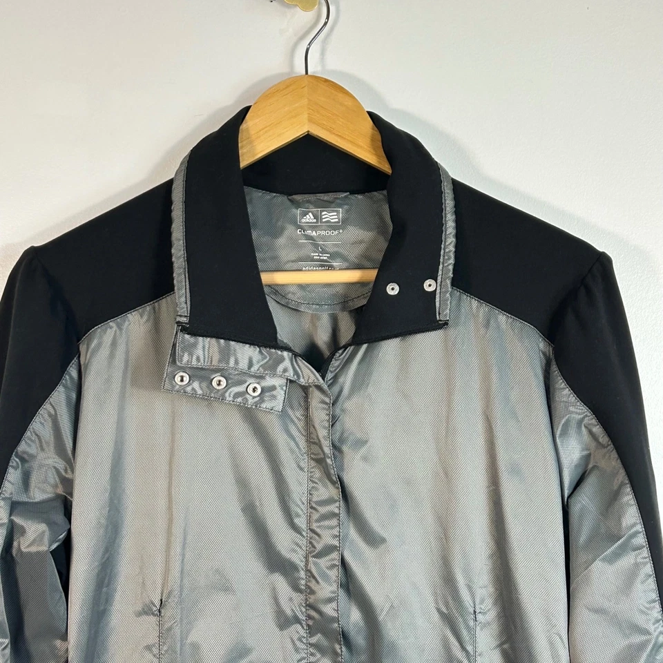Легкая куртка для гольфа Adidas ClimaProof женская размер L серая черная на молнии спереди - Изображение 2 из 4