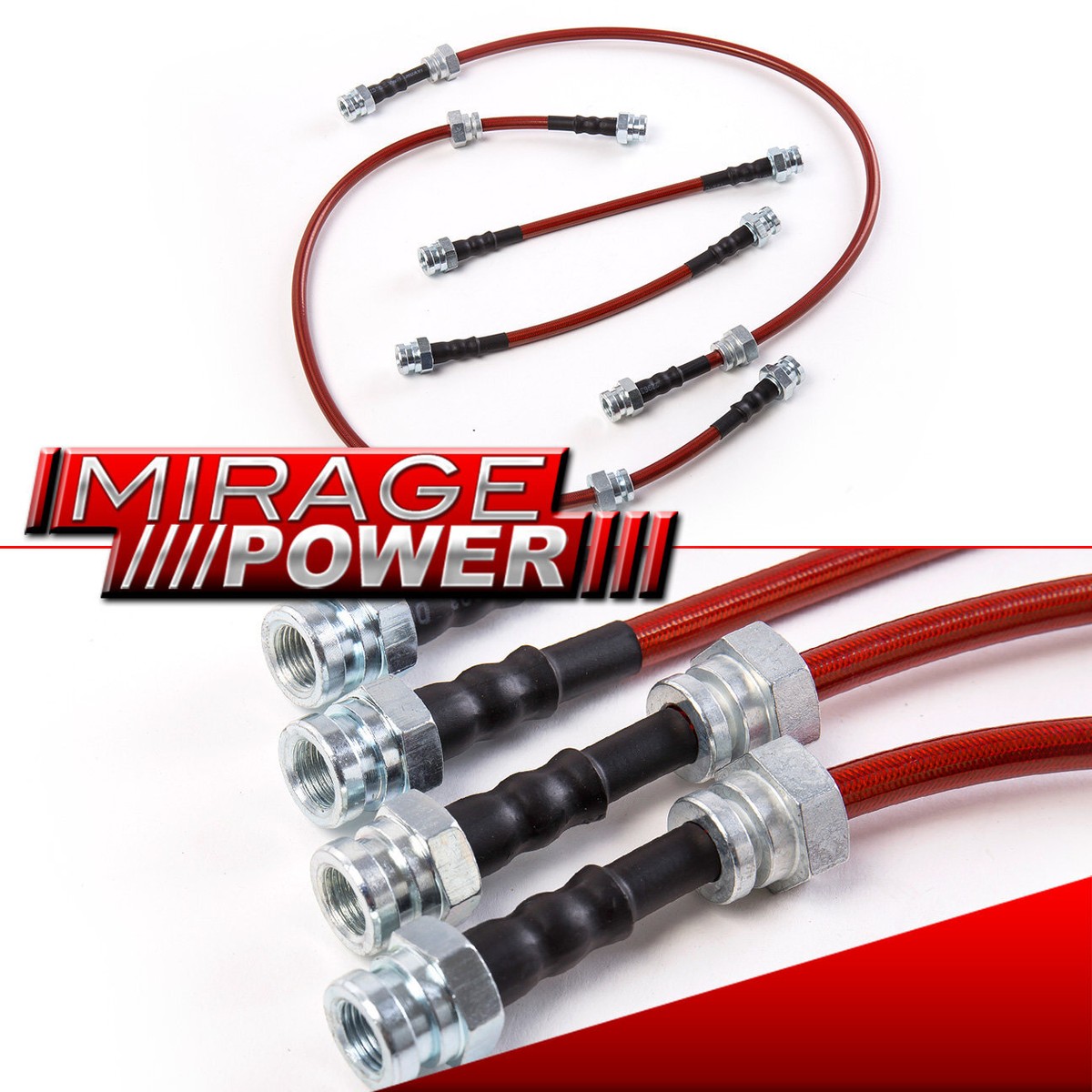 Red Stainless Steel Braid Hose Oil Brake Hose Lines For 90