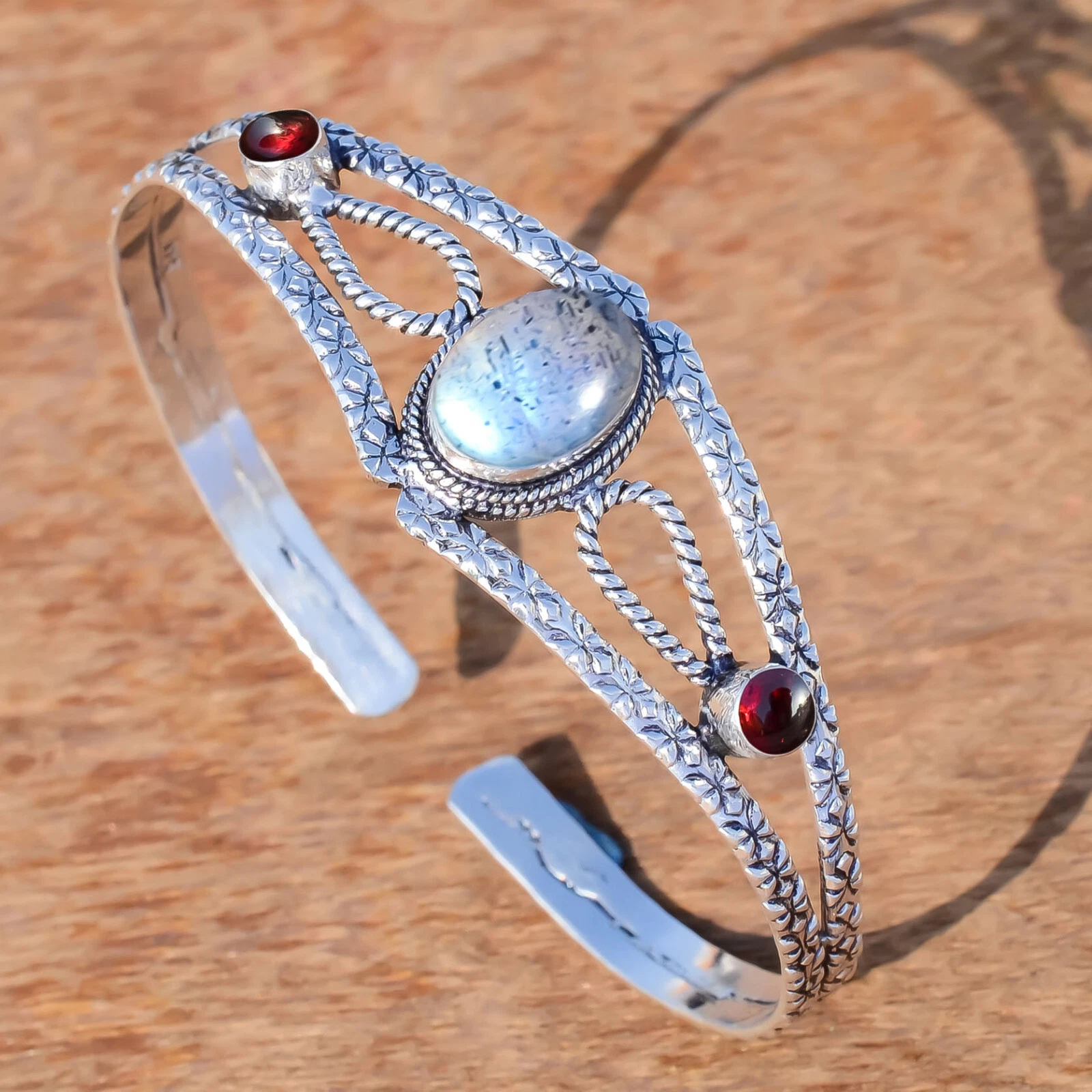 VALENTINO Bracciale Pietra Preziosa Labradorite & Granato Argento Sterling 925 Unisex Regalo Lei
