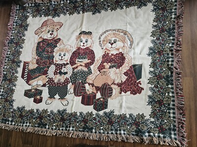 Goodwin Weavers Christmas Bunny Rabbit Family Tapestry Throw Blanket 58''x 46''