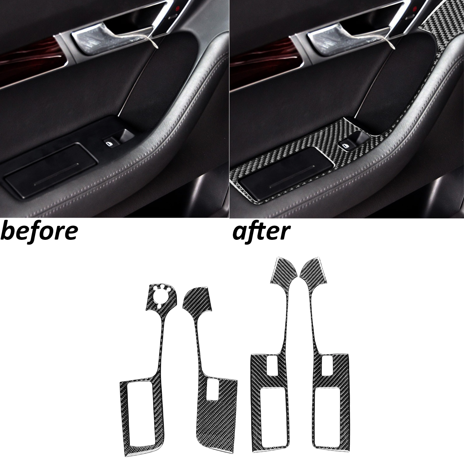 4Pcs Real Carbon Fiber Window Lift Switch Panel Trim For Audi A6 S6 C6 2005-2011