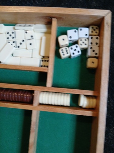 Deluxe Wooden Board Game Set W/ Storage Chess, Backgammon, Dice, Cups, Dominoes, - Picture 9 of 11