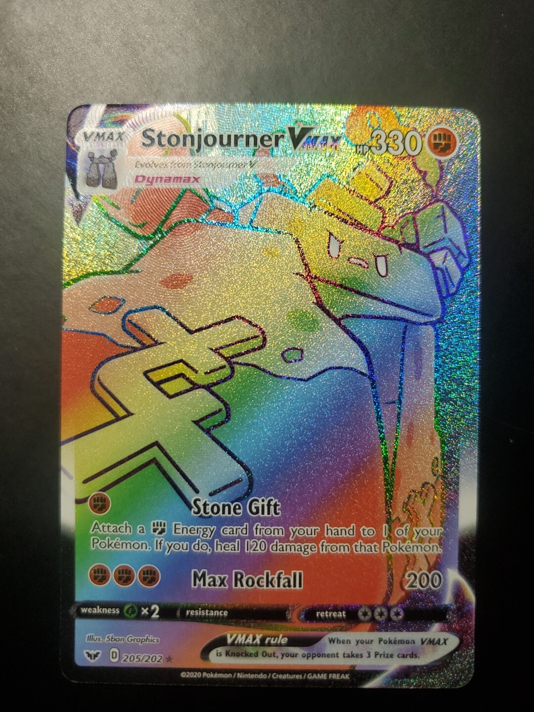 Pokemon TCG Stonjourner VMAX Secret 205/202 Swsh01: Sword & Shield Holo NM/M
