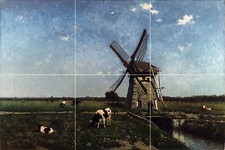 Landscape Windmill cow Tile Mural Kitchen Bathroom Backsplash Marble Ceramic