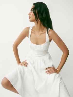 knee length dresses for ladies White Royal Toscana Linen Dress main image 0